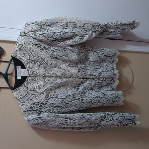 Vintage 80's Jessica McClintock Cream Lace over Black Blouse with Pearl Buttons